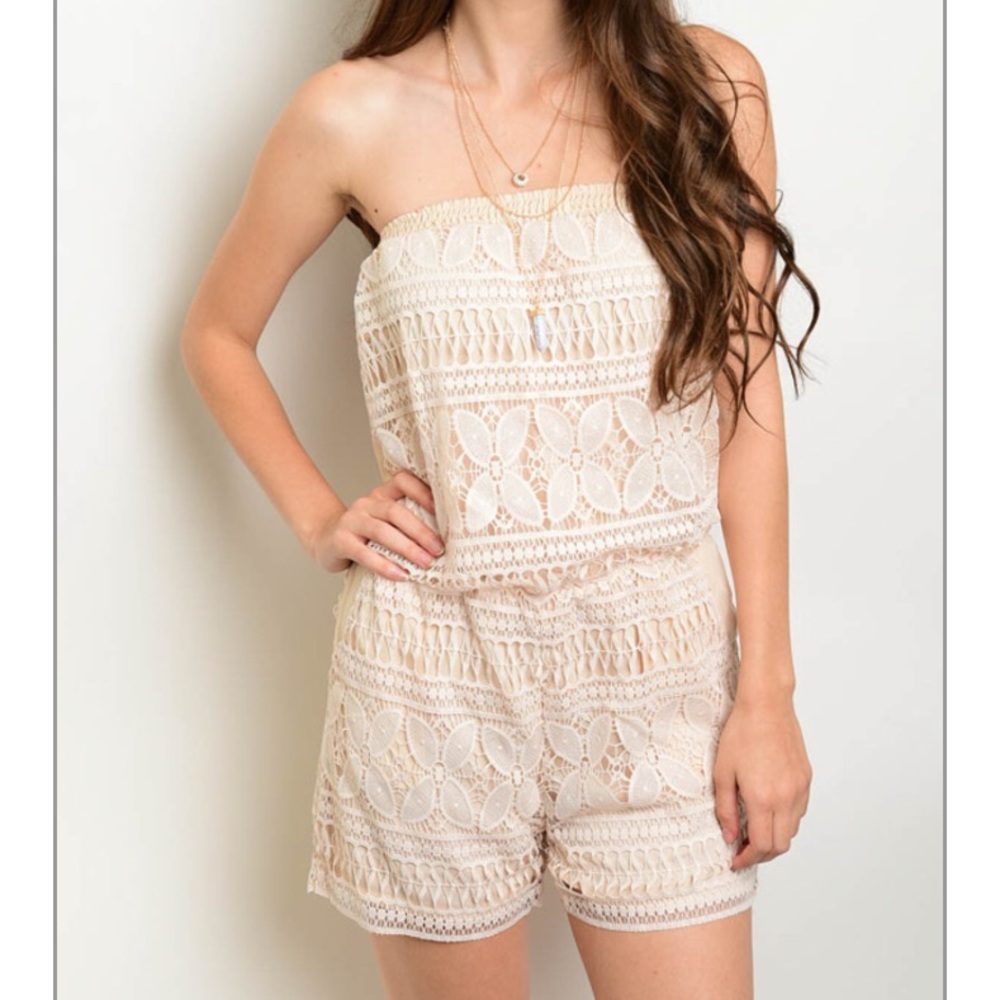 Oatmeal Crochet Strapless Romper